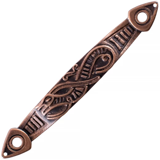Opaskový průvlak na pochvu vikingského meče, norský had, bronz