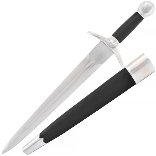 Mittelalterlicher Dolch 11. Jahrhundert, handgeschmiedeter Stahl mit Lederscheide - Outlet