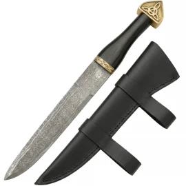 Frühmittelalterliches Damast-Sax aus dem 9. Jahrhundert mit Lederscheide - Outlet