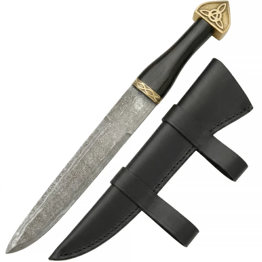 Frühmittelalterliches Damast-Sax aus dem 9. Jahrhundert mit Lederscheide - Outlet