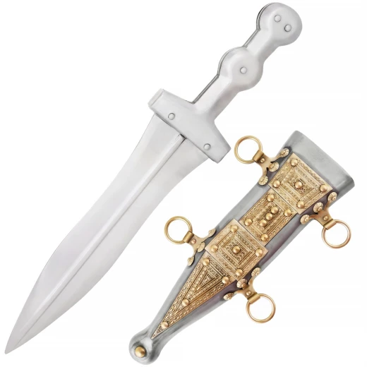 Römischer Legionärsdolch Pugio mit reich verzierter Messingscheide - Outlet