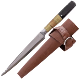 Spätmittelalterliches Tafelmesser mit messingumwickeltem Horngriff und Lederscheide - Outlet