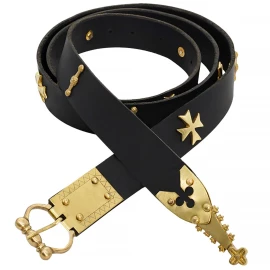 Medieval Crusader Long Belt with Templar Crosses and Brass Mounts
