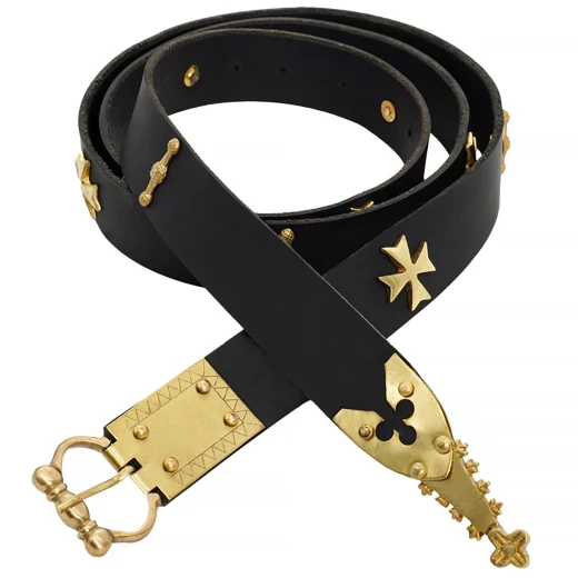 Medieval Crusader Long Belt with Templar Crosses and Brass Mounts