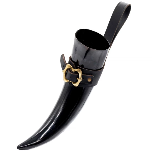 Wikinger Trinkhorn mit Lederhalter und Schnalle, 600 ml - Outlet