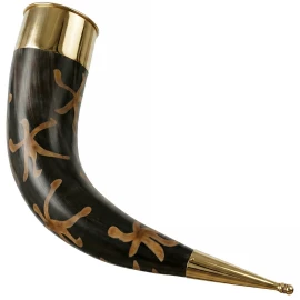 Medieval Ceremonial Drinking Horn with Brass Fittings and Stars 300-400 ml - Outlet