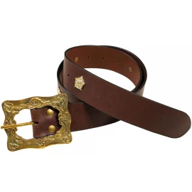 Baroque Brown Leather Belt Mythrojan with Brass Buckle (1660-1720) - Outlet