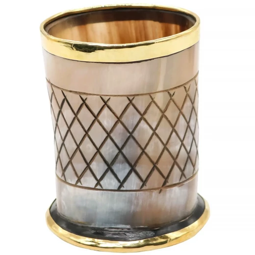 Hornbecher mit Messingbeschlag und Diamant-Gravur, 150 ml - Outlet