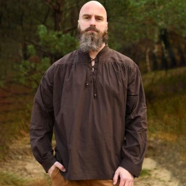 Spätmittelalter-Hemd Ludwig – Braun, Stehkragen & Schnürung