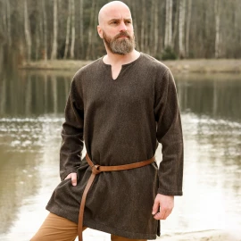 Wikinger-Tunika Morten – Fischgrät-Wolle, Braun