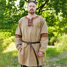 Wikinger-Tunika Sigval – Beige/Braun, Canvas, Used-Look