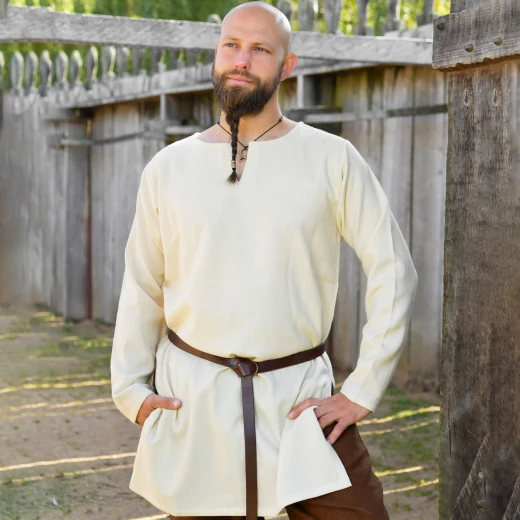 Wikinger-Tunika Bjane aus Wolle – Naturfarben, Köperbindung