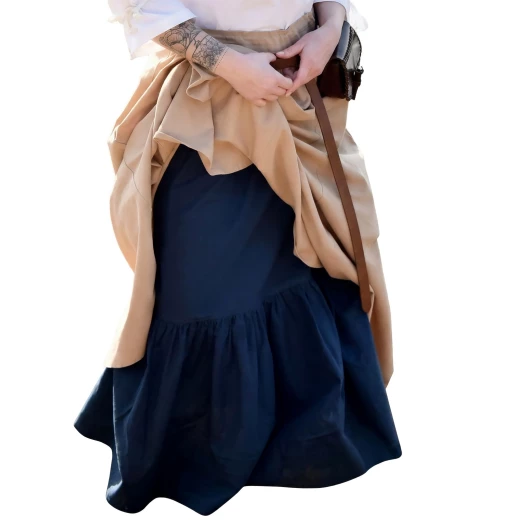 Mittelalterlicher Damen Unterrock aus blauer Baumwolle mit gerafftem Saum - Outlet