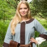 Frühmittelalterliches Baumwoll-Überkleid Gudrun mit Geren, Blaugrau und Braun - Outlet