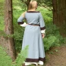 Frühmittelalterliches Baumwoll-Überkleid Gudrun mit Geren, Blaugrau und Braun - Outlet