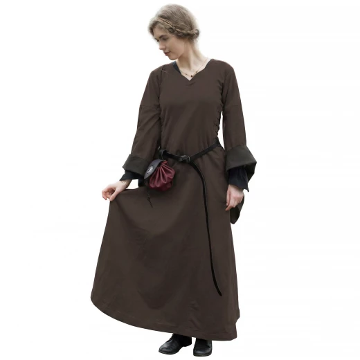 Braunes mittelalterliches Überkleid Bliaut mit Höllenfenstern und Schnürung
