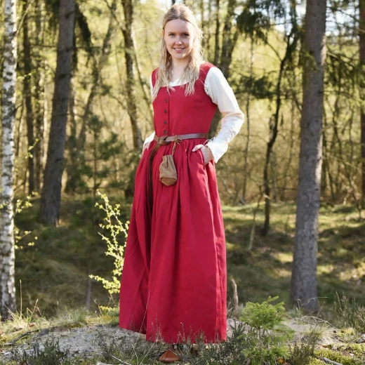 Šarlatové středověké šaty Lene se šněrováním pro služebné i pirátky - Outlet