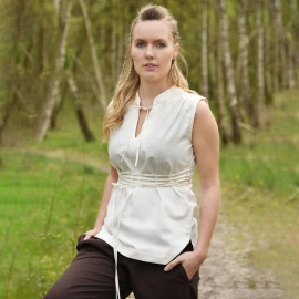 Sleeveless Women's Renaissance Cotton Blouse with Tie Natural White - Outlet