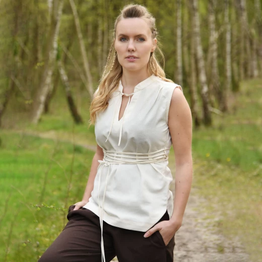Ärmellose Damen Mittelalter-Bluse aus Baumwolle mit Schnürung Natur - Outlet