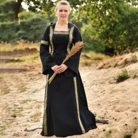 Mittelalterkleid Eleanor mit Kapuze, schwarz