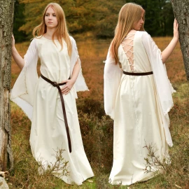 Medieval Dress "Ingrid" with Laced Back & Trumpet Sleeves – Natural