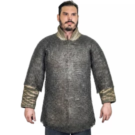 Rostfreies Kettenhemd (Haubergeon), kurze Ärmel, vernietete & massive Flachringe Ø9mm