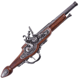 Rovná křesadlová pistole Hadley 1760, nefunkční replika