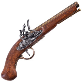 French Flintlock Pistol, 18th Century, Brass, Replica