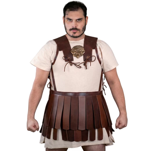 Greek Linothorax Cuirass with Gorgon Emblem and Leather Pteryges - Outlet
