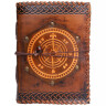 Kožený zápisník s patinovaným papírem a symbolem kompasu