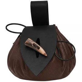 Dvoubarevná středověká kožená taštice na opasek s rohovinovým kolíčkem - Outlet