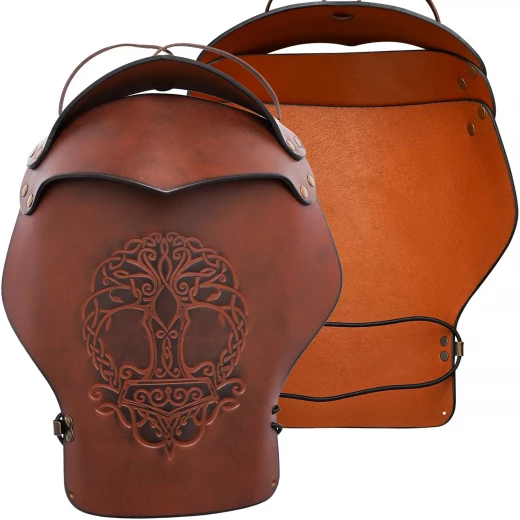 Leather Pauldron "Yggdrasil and Mjöllnir", Viking Style - Outlet
