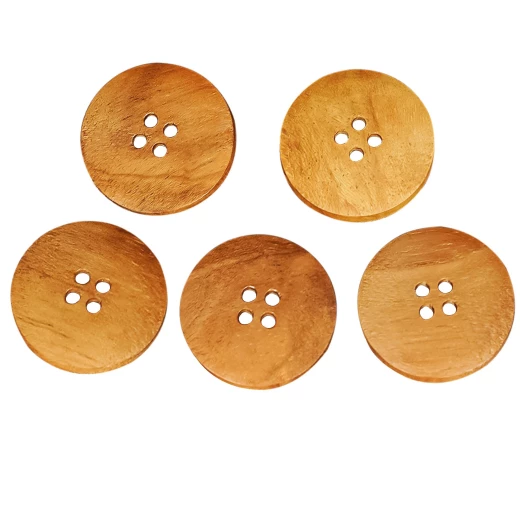 Set of 5 Round Teak Wood Buttons | 25 mm - Outlet