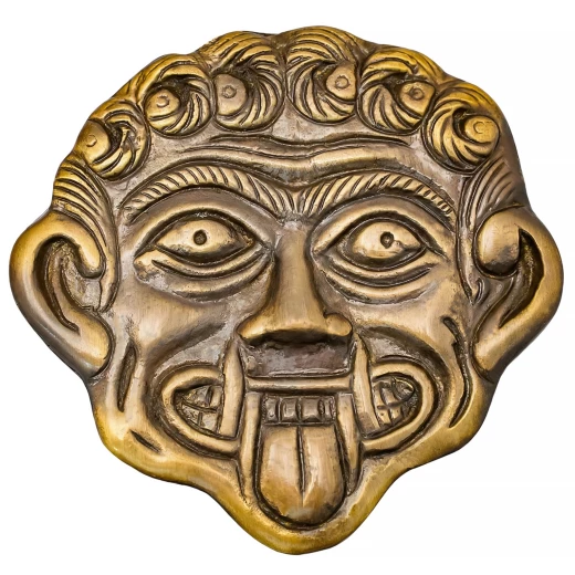 Antik patinierte Messingphalera mit dem Haupt der Gorgon Medusa - Outlet