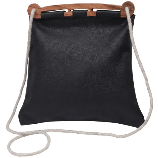 Schwarze Wikinger Ledertasche Haithabu mit Holzrahmen - Outlet