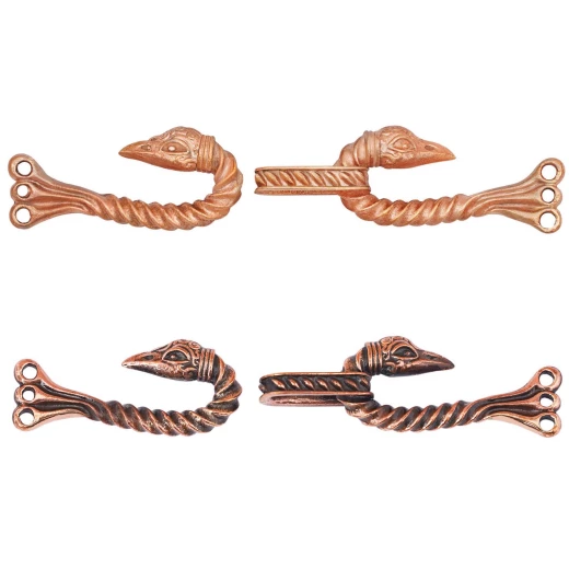 Kelten Gewandhaken mit Rabenköpfen 10x2cm, Bronzeabguss im Wachsausschmelzverfahren - Outlet