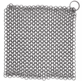 Kettenhemd-Schrubber für Gusseisen, 20x20 cm, Edelstahl, 8 mm unvernietete Ringe