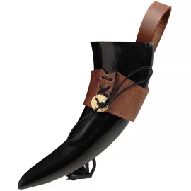Small Drinking Horn with Leather Holder and Concho, 250 ml