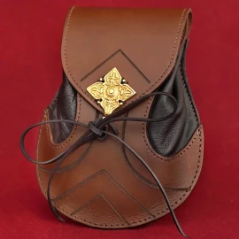 Elbische Gürteltasche aus echtem Leder, braun-schwarz, mit Zierschließe - Outlet