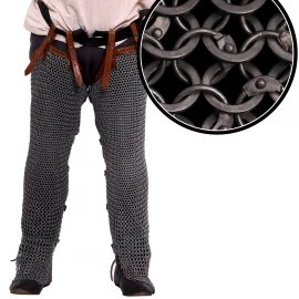 Chainmail Leggings, Medieval Chausses, Riveted and Alternating, ID 9 mm, Mild-steel