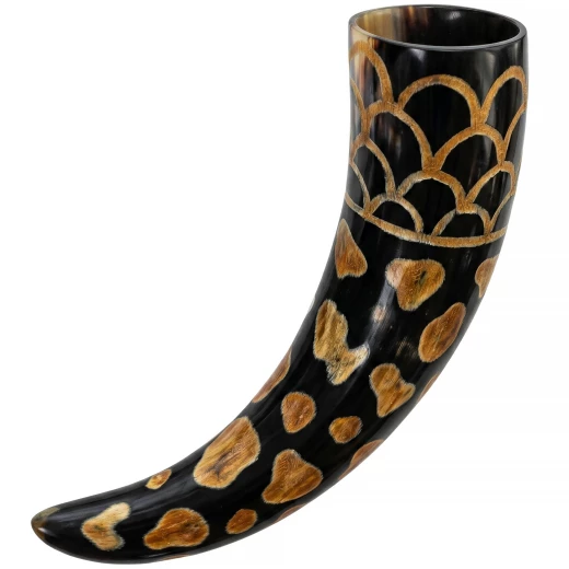 Trinkhorn mit Gebranntem Schuppenmuster aus Ochsenhorn 400-500ml - Outlet