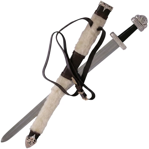 Královský vikinský meč s kožešinovou pochvou - Outlet