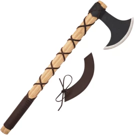 Wikinger Handaxt "Skeggöx" aus Karbonstahl – Eschenholzstiel mit Lederwicklung - Outlet