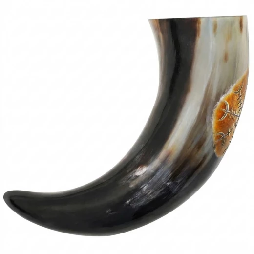 Viking Drinking Horn Aegishjalmur Engraved for Protection and Victory - Outlet