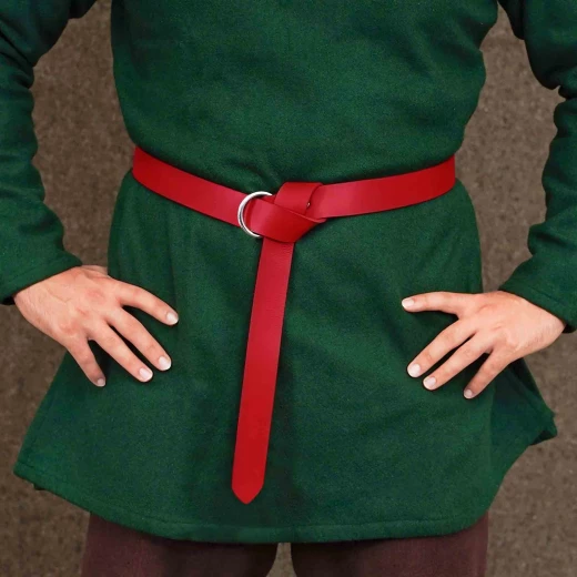Langer mittelalterlicher O-Ring Gürtel aus Leder, Rot