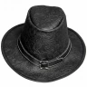 Embossed Leather Hat with Short Brim and Buckle - Outlet