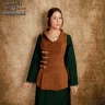 Women Medieval Suede Leather Long Jerkin with Ruffles Around the Neckline