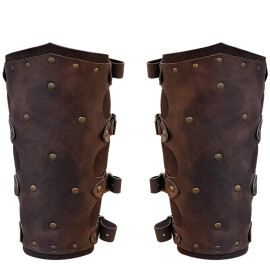 Medieval Leather Greaves with Straps and Buckles