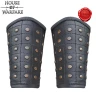 Medieval Leather Greaves Black Laced with Studs