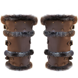 Viking Barbarian Leather Greaves with Rabbit Fur